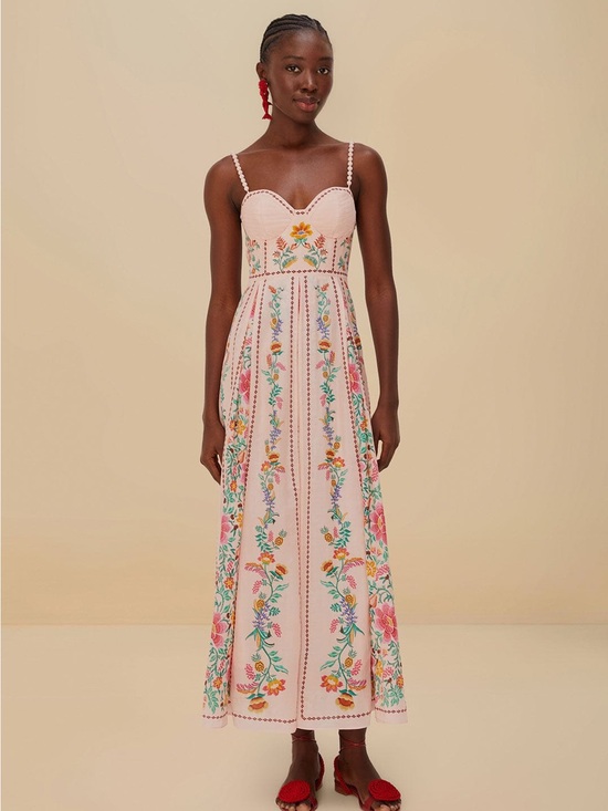 FARM Rio Dresses & Skirts - Farm Rio Bohemian Embroidered Pink Maxi Dress size large